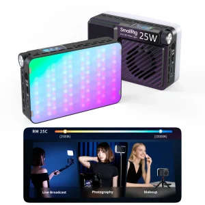 25W Mini RGBWW Video Light: CRI 96, 3070 Lux@0.5m & 2500K-10000K, 50-Min Runtime, Magnetic Diffuser