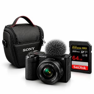 Sony ZV-E10 Creator Kit Essential Incluye cámara Sony ZV-E10, memoria SD 64GB y estuche Sony.
